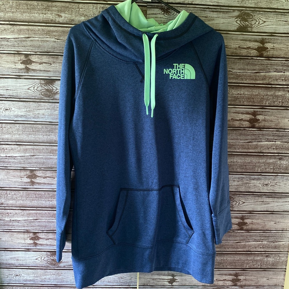 The North Face Women's Long-Sleeved Hooded Sweatshirt Sz M Blue Mint Green Logo